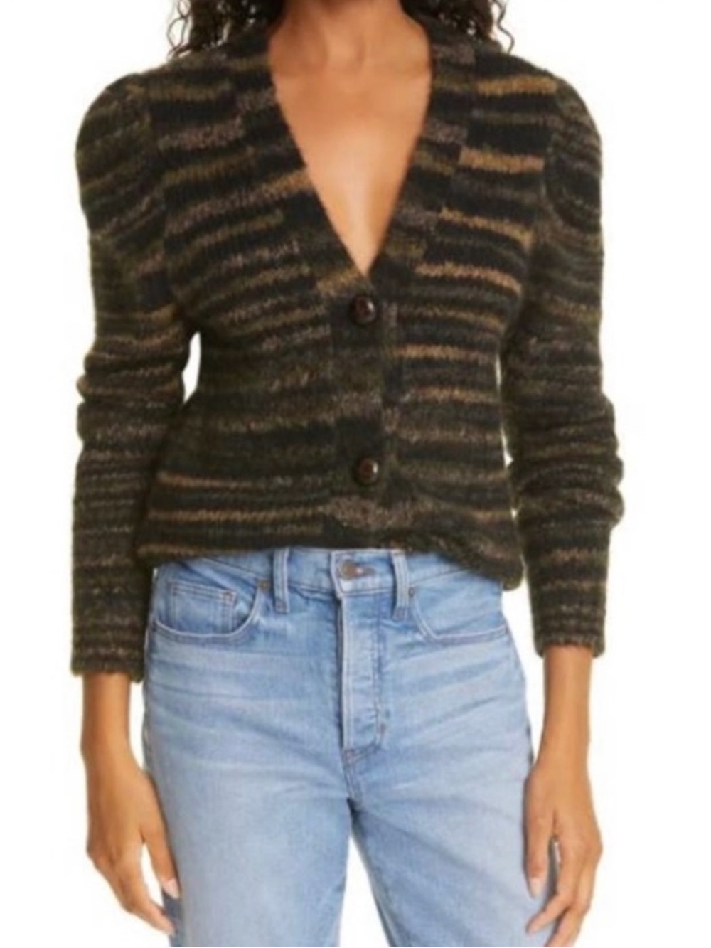 Veronica Beard Embry Striped V-Neck Button Cardigan